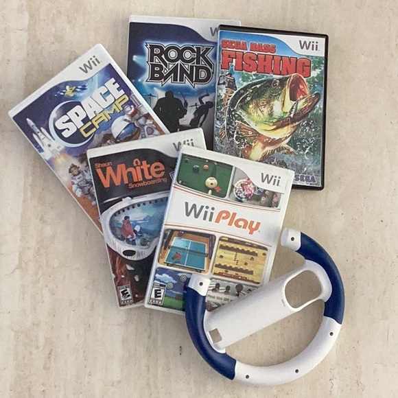 Nintendo Wii Console System & 5 Wii Games Racing Wheel Nintendo RVL-001 Complete - Picture 5 of 16